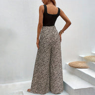 Damen weite Palazzo-Hose mit stylishm Leopardenmuster W&W