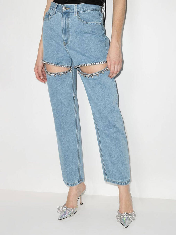 Damen Jeans mit Cut-Outs und funkelnden Details W&W Mode
