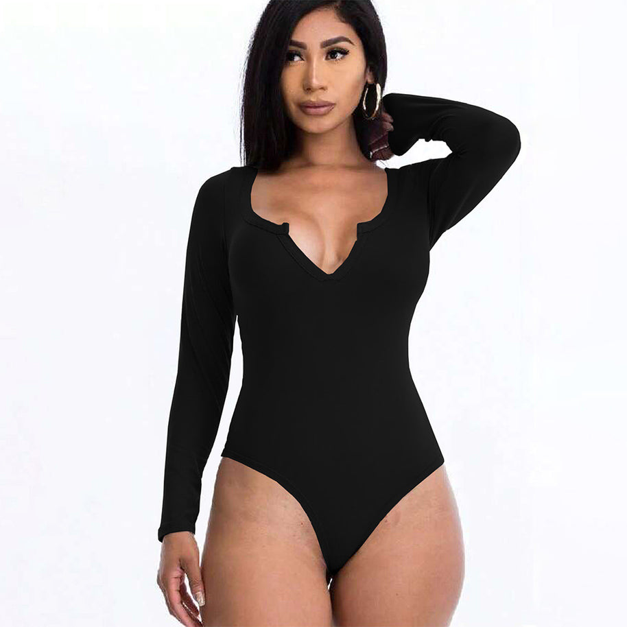 Damen Body mit tiefem V-Ausschnitt und langem Arm W&W