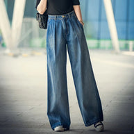 Damen Weite Denim-Hose im lässigen Hochbund-Stil WW