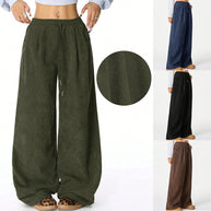 Damen Weite Freizeithose aus Rippmaterial mit elastischem Bund und praktischen Taschen WW