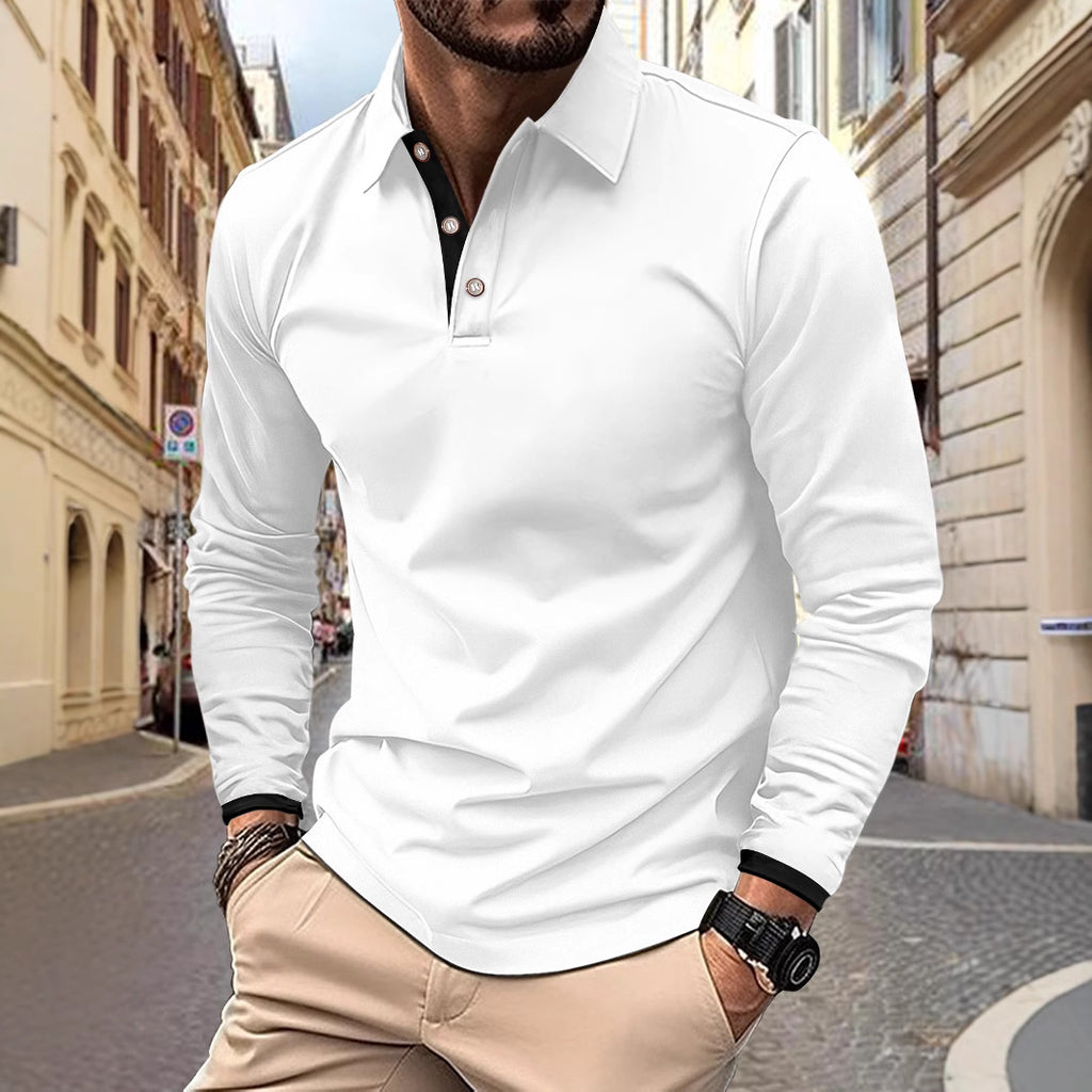 Herren Langarm Poloshirt mit stilvollem Kragen und eleganten Knopfdetails WW