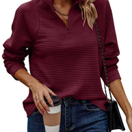 Damen Stepp-Pullover mit kurzem Reißverschluss und lässigem Schnitt WW