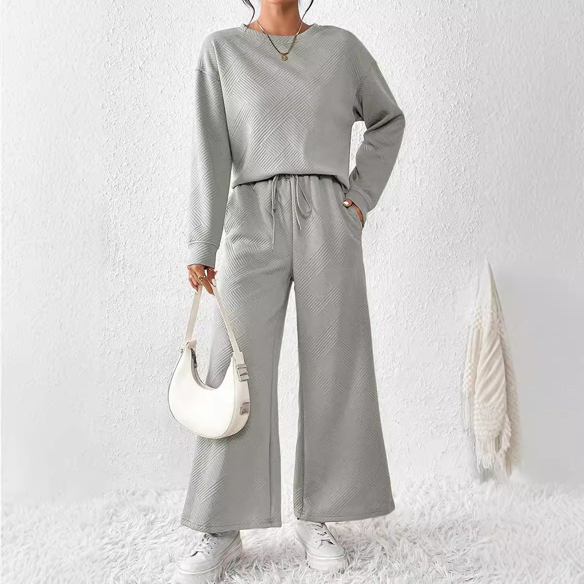 Damen gemütliches Lounge-Set mit strukturiertem Muster WW