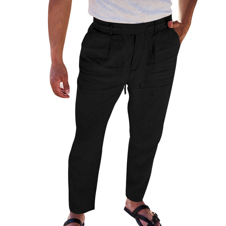 Herren lässige Leinenhose mit elastischem Bund W&W Mode