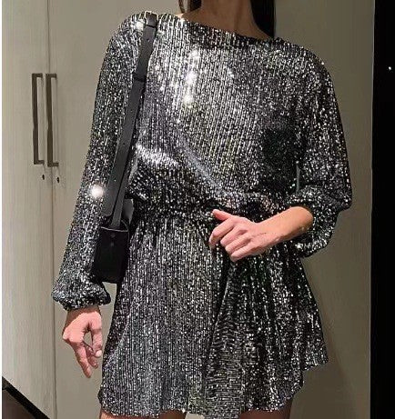 WW | Urlaubsfestmode Pailletten Taillengürtel Kleid