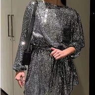 WW | Urlaubsfestmode Pailletten Taillengürtel Kleid