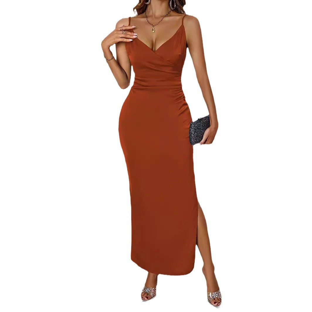 Damen figurbetontes Abendkleid mit V-Ausschnitt und elegantem Drapierungsdesign WW