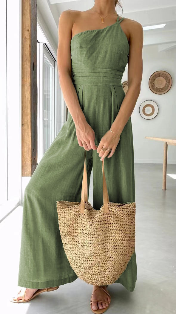 Damen Jumpsuit mit weitem Bein und schickem Spaghettiträger W&W Mode
