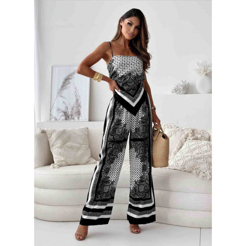 Damen Bohemian Bedruckter Weitbeiniger Overall WW