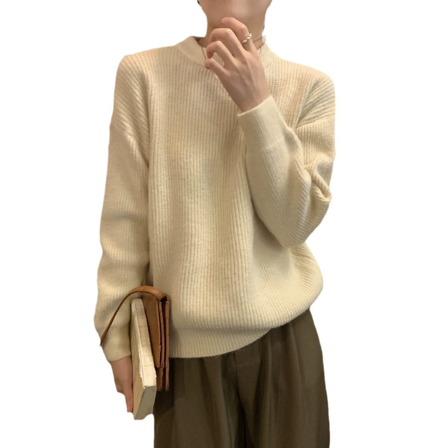 Damen bequemer Strickpullover mit feinem Rippenmuster und lässigem Schnitt WW