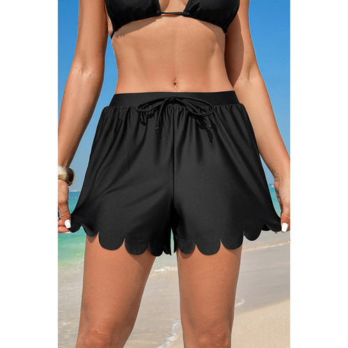 Damen Badeshorts mit dekorativem Wellenrand und verstellbarem Bund WW