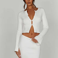 Damen Strick Set mit tiefem Ausschnitt und ausgestellten Ärmeln WW