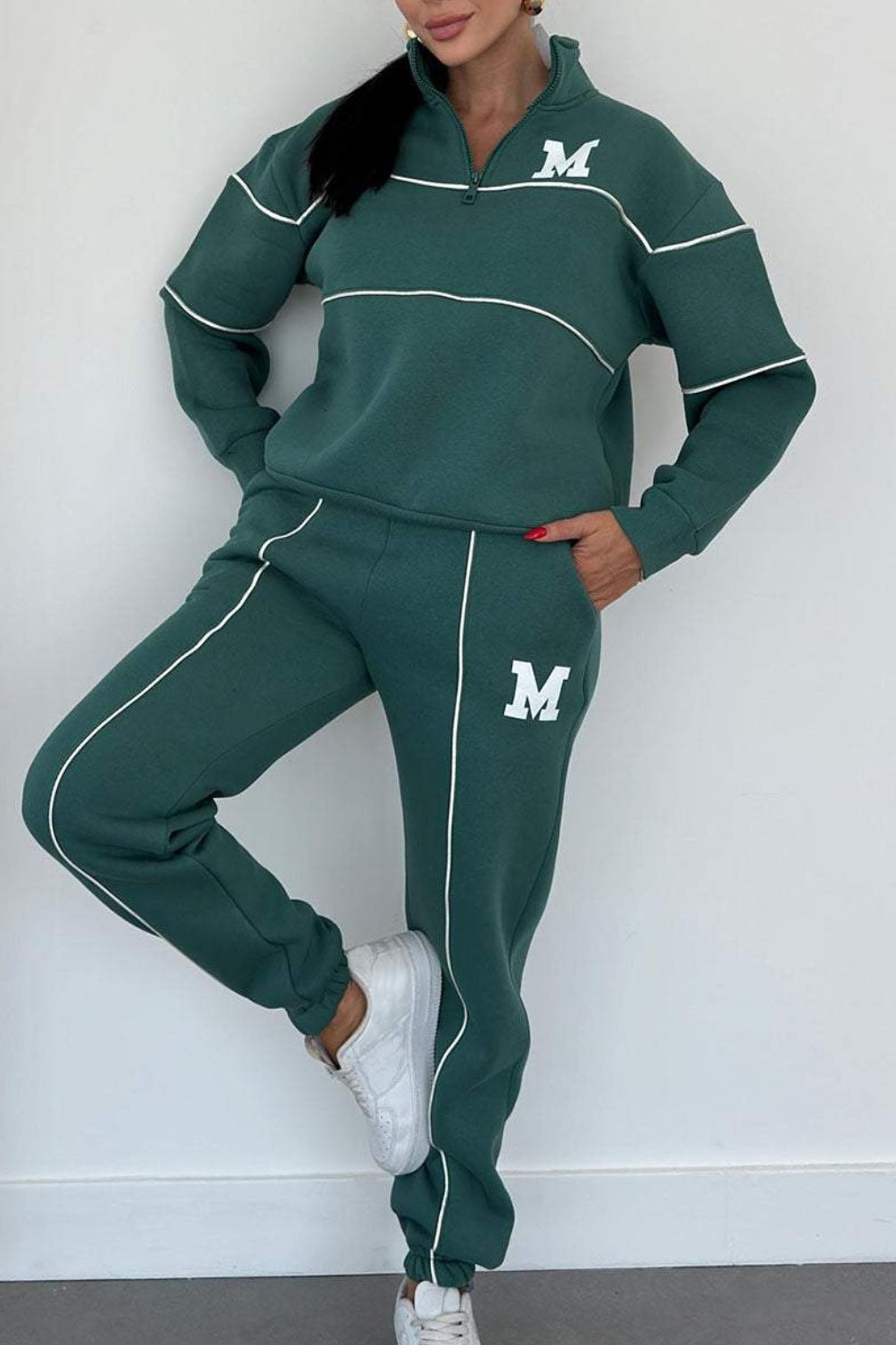 Damen sportliches Fleece-Anzugset mit Stehkragen und praktischen Taschen WW