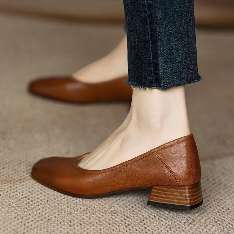 Damen elegante Blockabsatz-Ballerinas aus weichem Leder W&W