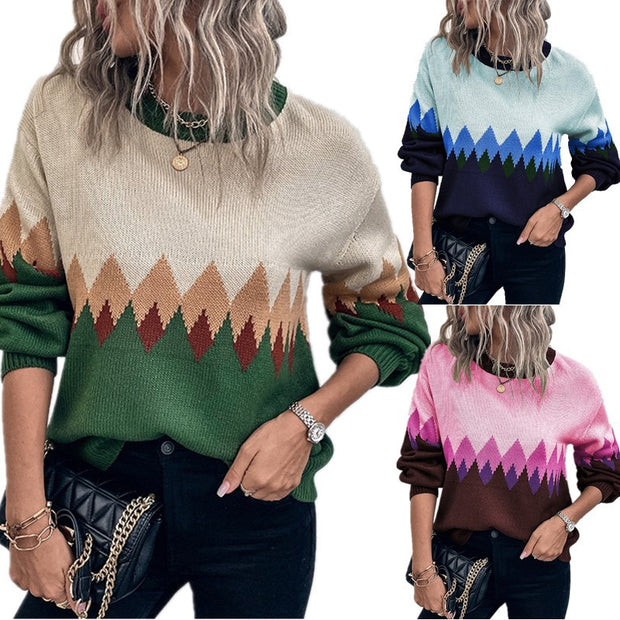 Damen Pullover mit trendigem Bergmotiv und komfortablem Rundhalsausschnitt WW