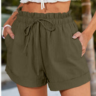 Damen lässige Shorts mit elastischem Bund und Rüschendetail WW