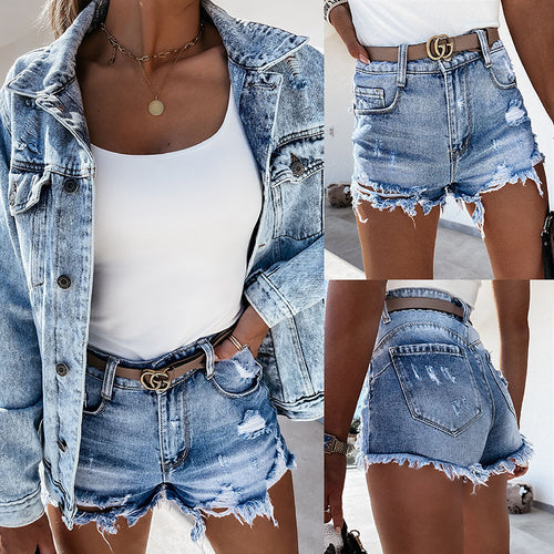 Damen Destroyed Denim-Shorts WW