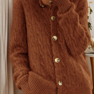 Damen Kaschmir Strickjacke mit Knopfverschluss und strukturiertem Zopfmuster WW