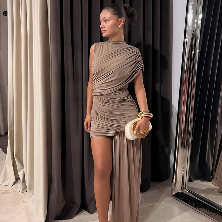 Damen figurbetontes Minikleid mit asymmetrischer Drapierung W&W