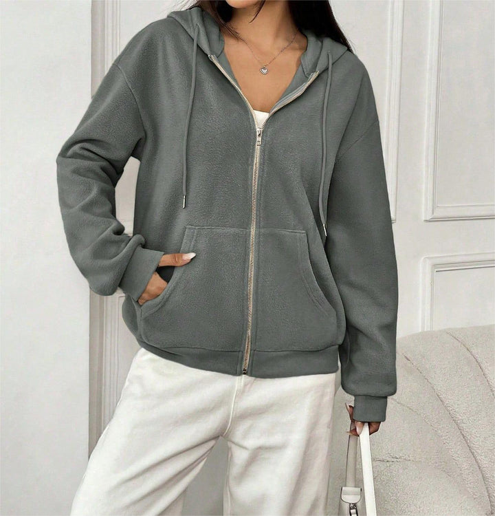 Damen Fleecejacke mit Kapuze und Reißverschluss W&W Mode