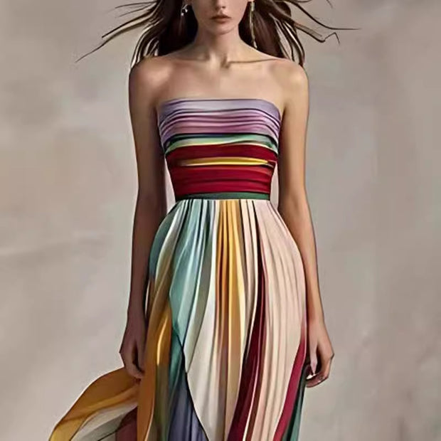 Damen Maxikleid mit schwingenden Falten und elegantem Bandeau-Ausschnitt WW