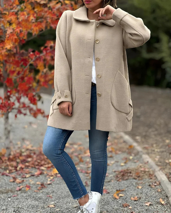 Damen gemütlicher Oversized-Mantel mit großen Taschen und Knopfdetails WW