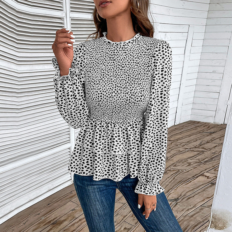 Damen Rüschenbluse mit elastischem Taillenband und voluminösen Ärmeln WW