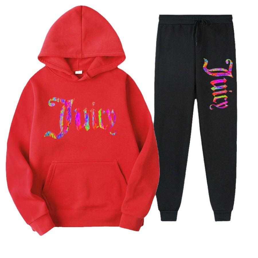Damen sportliches Hoodie- und Jogginghose-Set mit einzigartigem grafischen Druck WW
