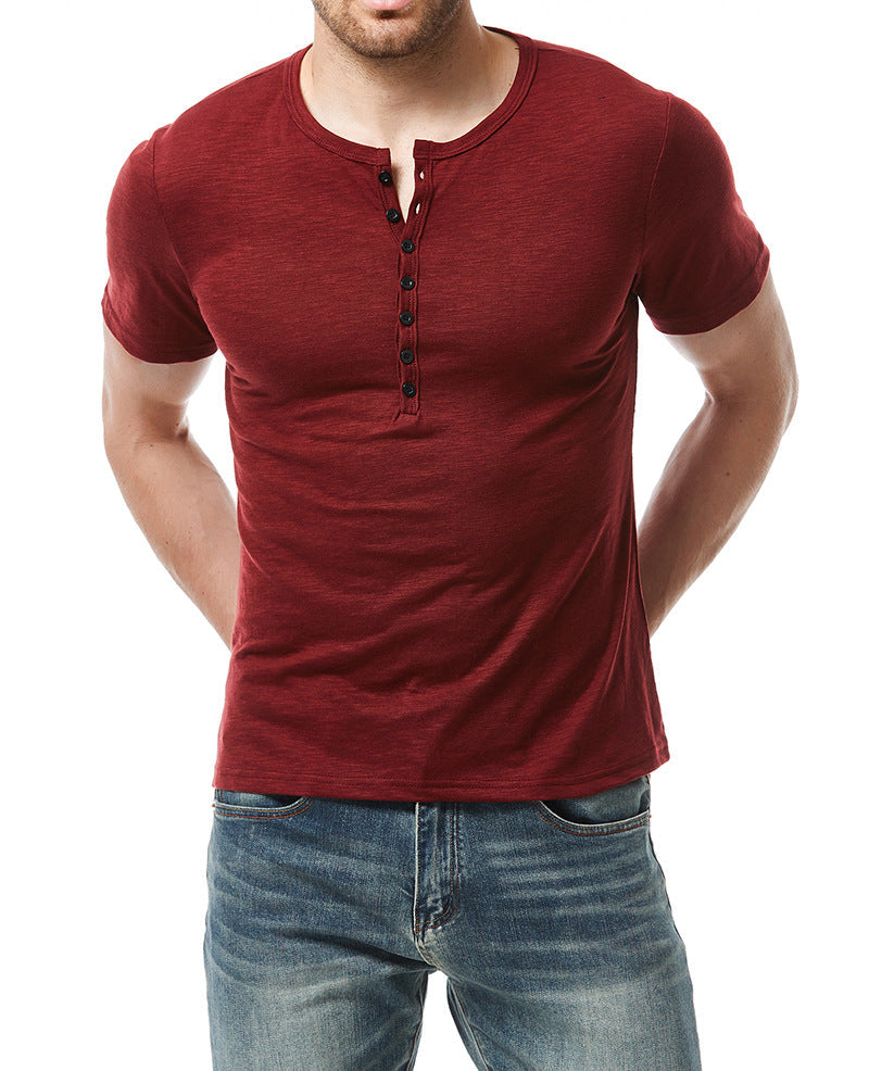 Herren Kurzarm Knopf-Bei Henley Shirt W&W Mode