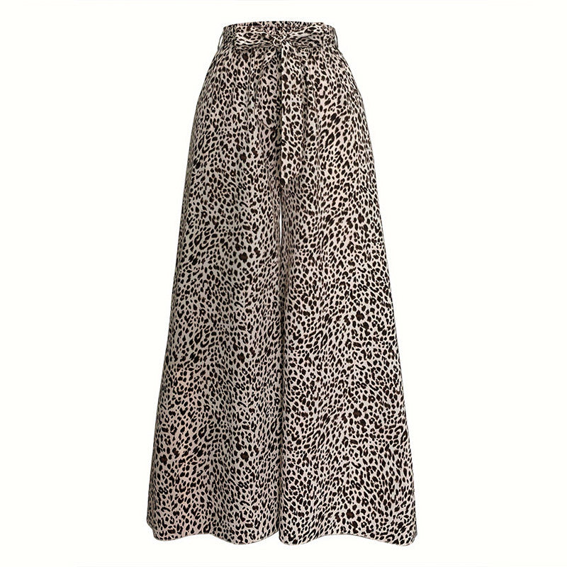 Damen weite Palazzo-Hose mit stylishm Leopardenmuster W&W Mode