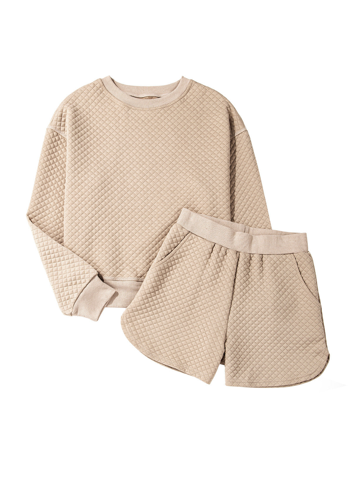 Damen Casual Lounge-Set mit strukturiertem Sweatshirt und Shorts WW