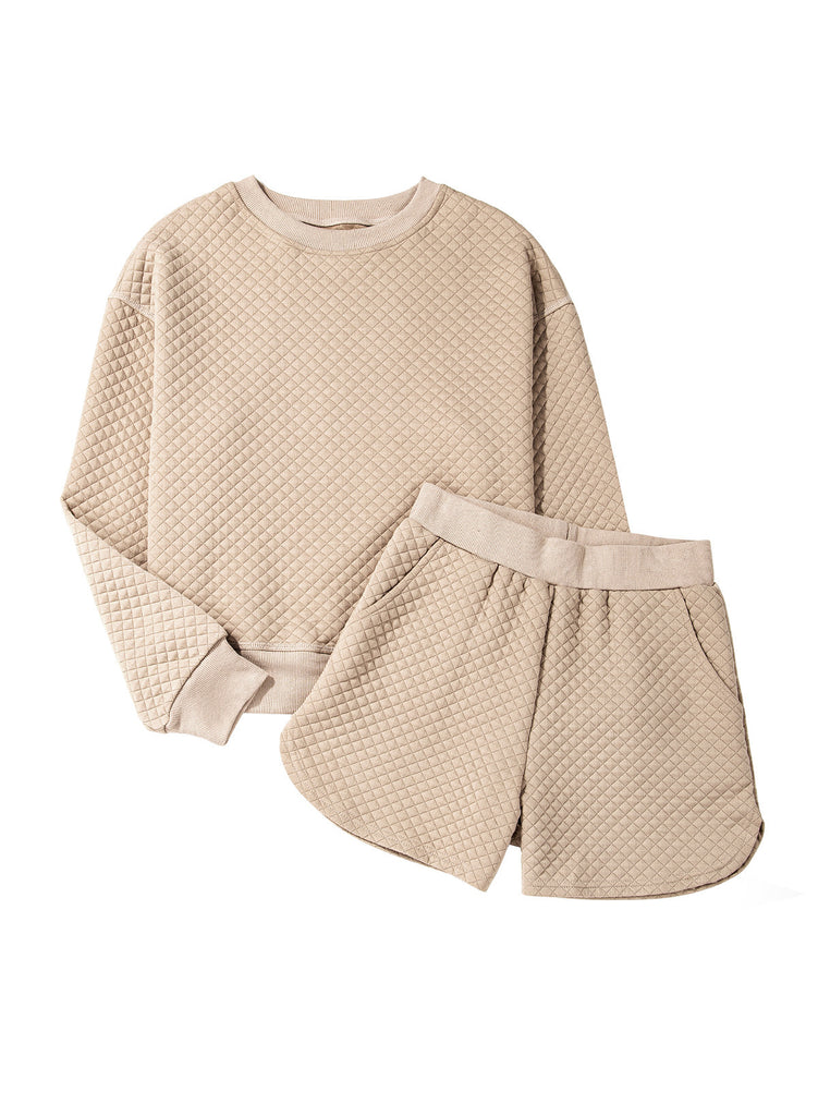 Damen Casual Lounge-Set mit strukturiertem Sweatshirt und Shorts WW