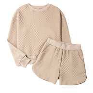 Damen Casual Lounge-Set mit strukturiertem Sweatshirt und Shorts WW