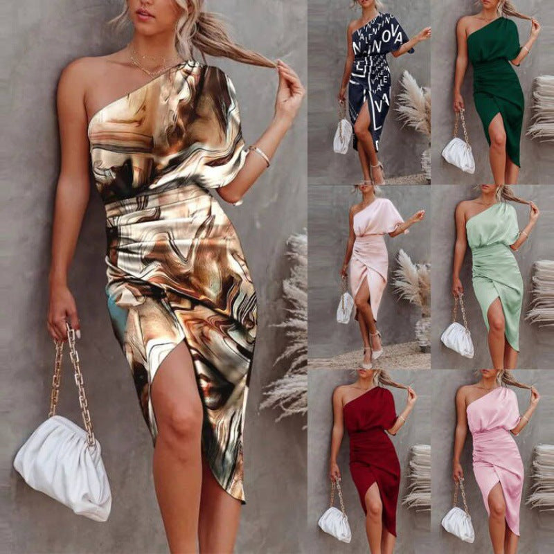 Damen schickes, asymmetrisches Abendkleid mit elegantem Schlitz und raffinierter Drapierung WW