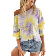 Damen lässiges Sweatshirt mit asymmetrischem Ausschnitt und modernem Tie-Dye-Design WW