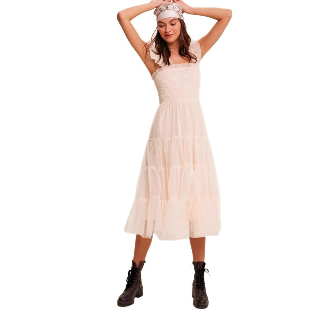 Damen romantisches Maxikleid mit Rüschendetails WW