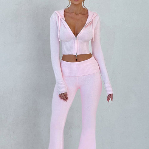 Damen Sportliches Crop-Set mit Kapuze und Zip WW