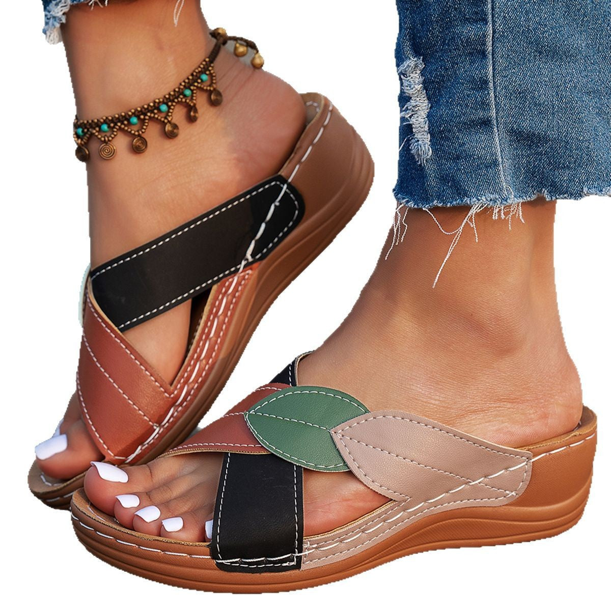 Damen Bequeme Sandalen mit kreativem Blattdesign und gepolsterter Innensohle WW