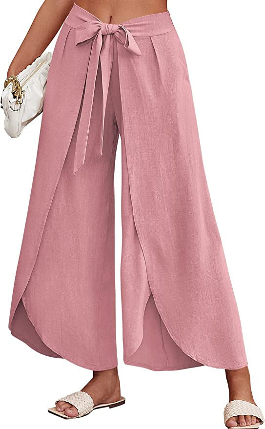 Damen Weite Sommerhose aus leichtem, atmungsaktivem Stoff mit Bindegürtel WW