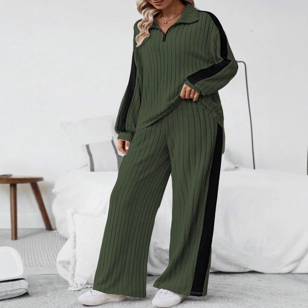 Damen bequemer Loungewear-Set mit strukturiertem Stoff und Halbzip WW