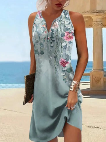 Damen, lässiges Sommerkleid mit V-Ausschnitt und asymmetrischem Saum WW