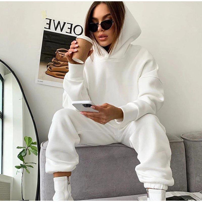 Damen bequemer Kapuzenanzug mit weitem Schnitt und elastischen Bündchen WW