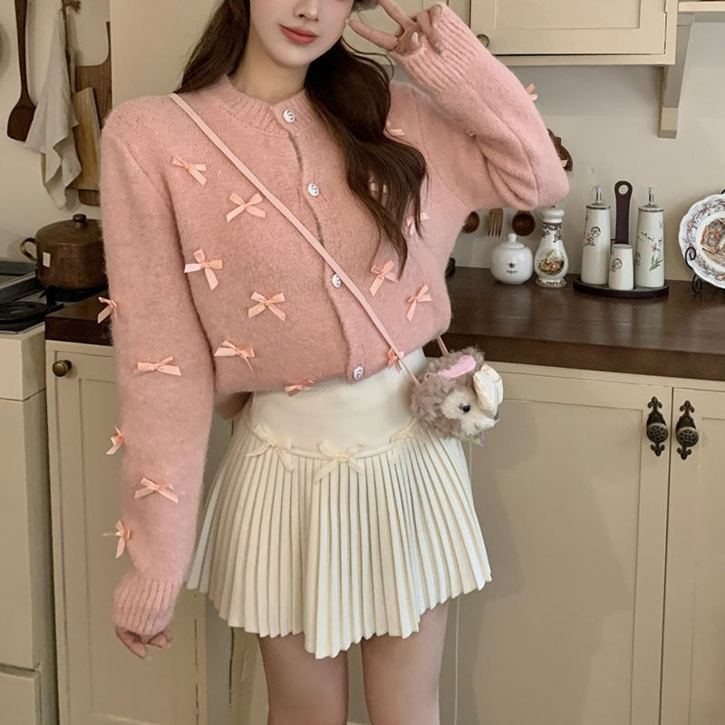 Damen Strickjacke mit dekorativen Schleifenapplikationen WW