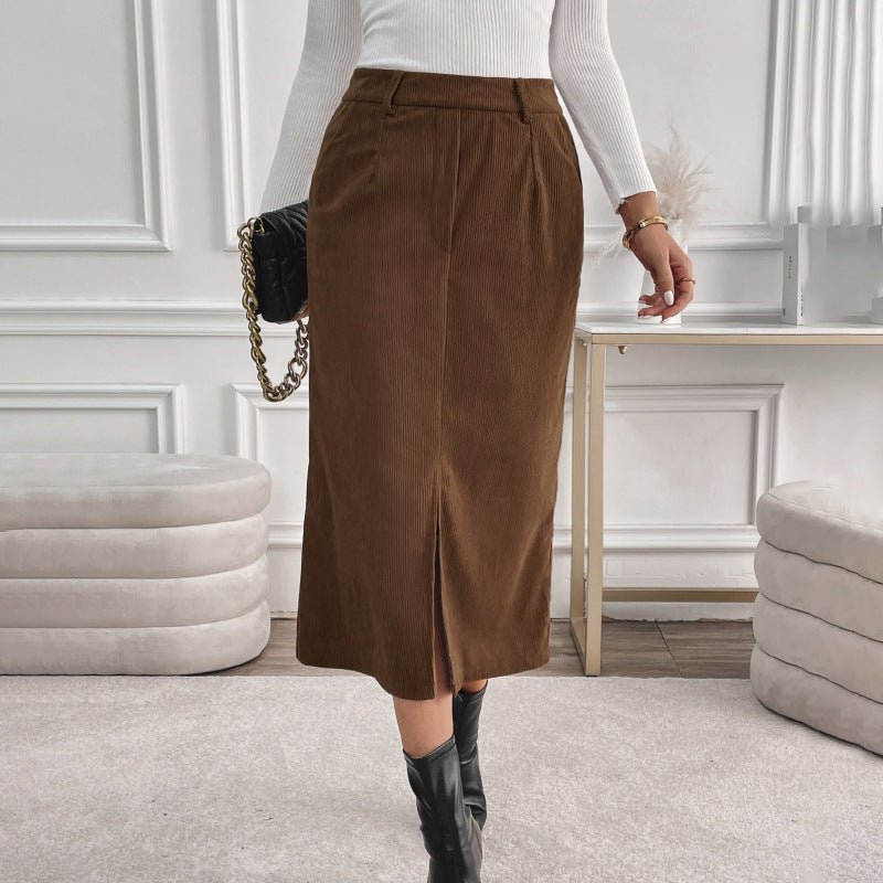 Damen Maxi-Rock mit stylishen Cord-Details und seitlichem Schlitz WW