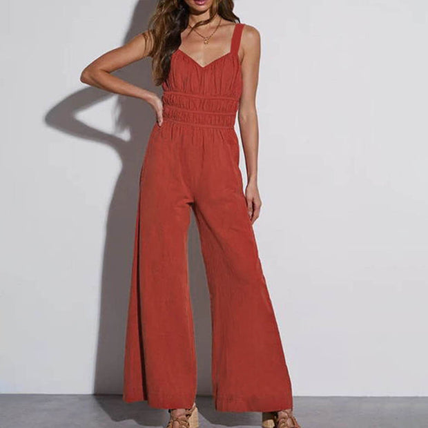 Damen eleganter Jumpsuit mit weitem Bein und verstellbaren Trägern WW