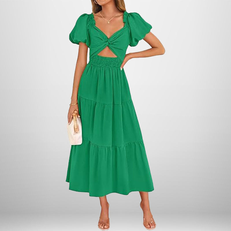 Damen Midi-Kleid mit floralem Twist und elastischem Taillengummi W&W Mode
