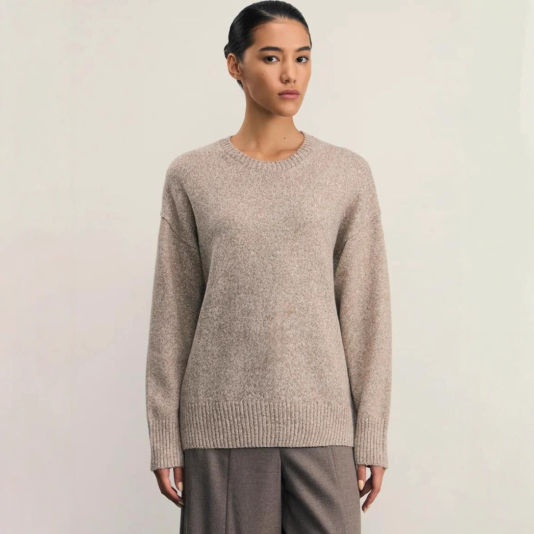 Damen Bequemer und eleganter Strickpullover mit überschnittenen Schultern und Rippenbündchen WW