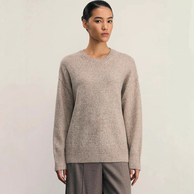 Damen Bequemer und eleganter Strickpullover mit überschnittenen Schultern und Rippenbündchen WW