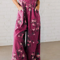 Damen Baumwoll-Overall mit floralem Druck und weiten Beinen WW